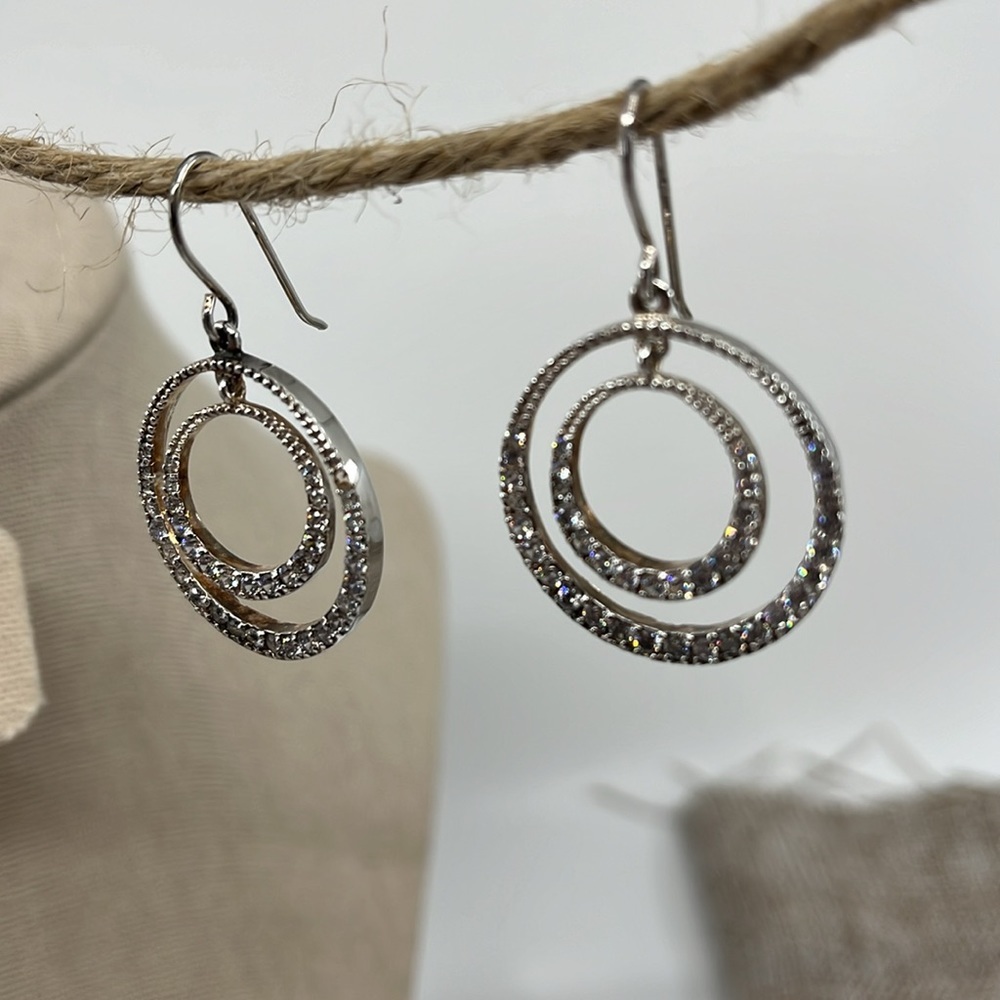 Vintage JCM 925 Sterling Silver CZ Pave Double Hoop Earrings Y2K - Picture 14 of 14
